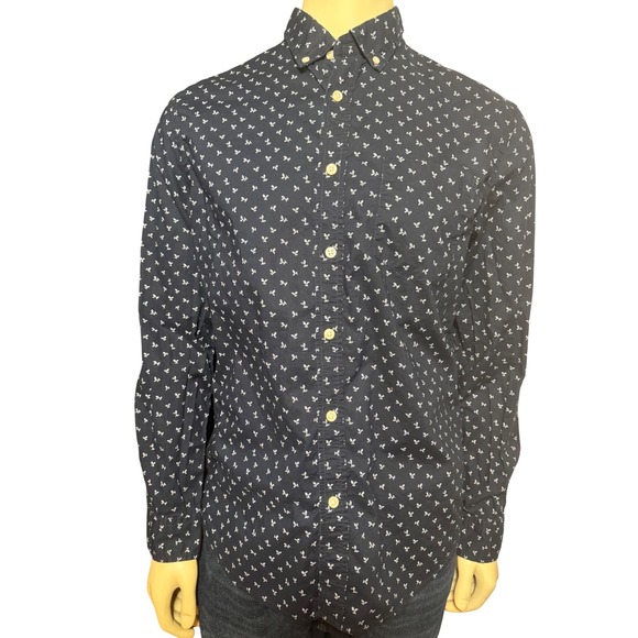 Banana Republic Other - Banana Republic Mens Slim Fit Navy Blue White Leaf Print Button Down Shirt Large